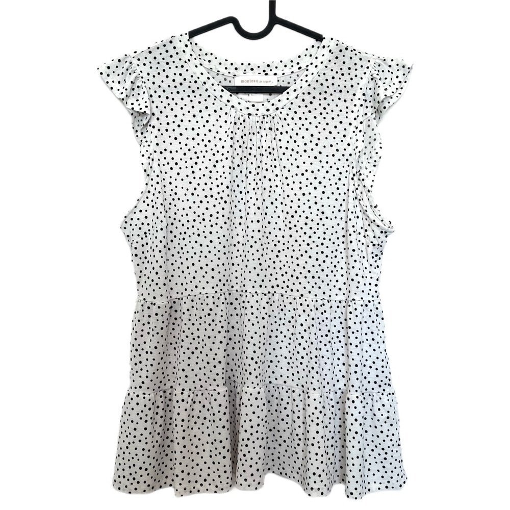 White Polka Dot Cap-Sleeve Peplum Top